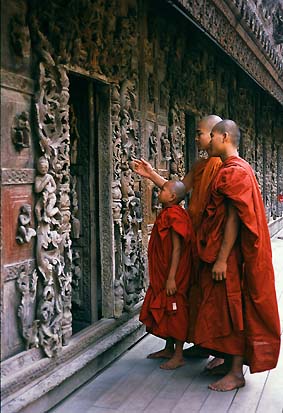 monks teak monastery mandalay myanmar burma